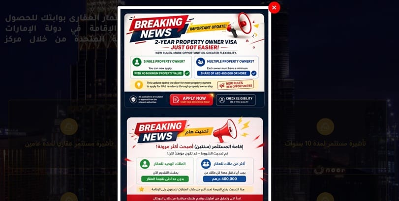 الإقامة العقارية لمدة سنتين في دبي شهدت إلغاء الحد الأدنى لقيمة العقار
